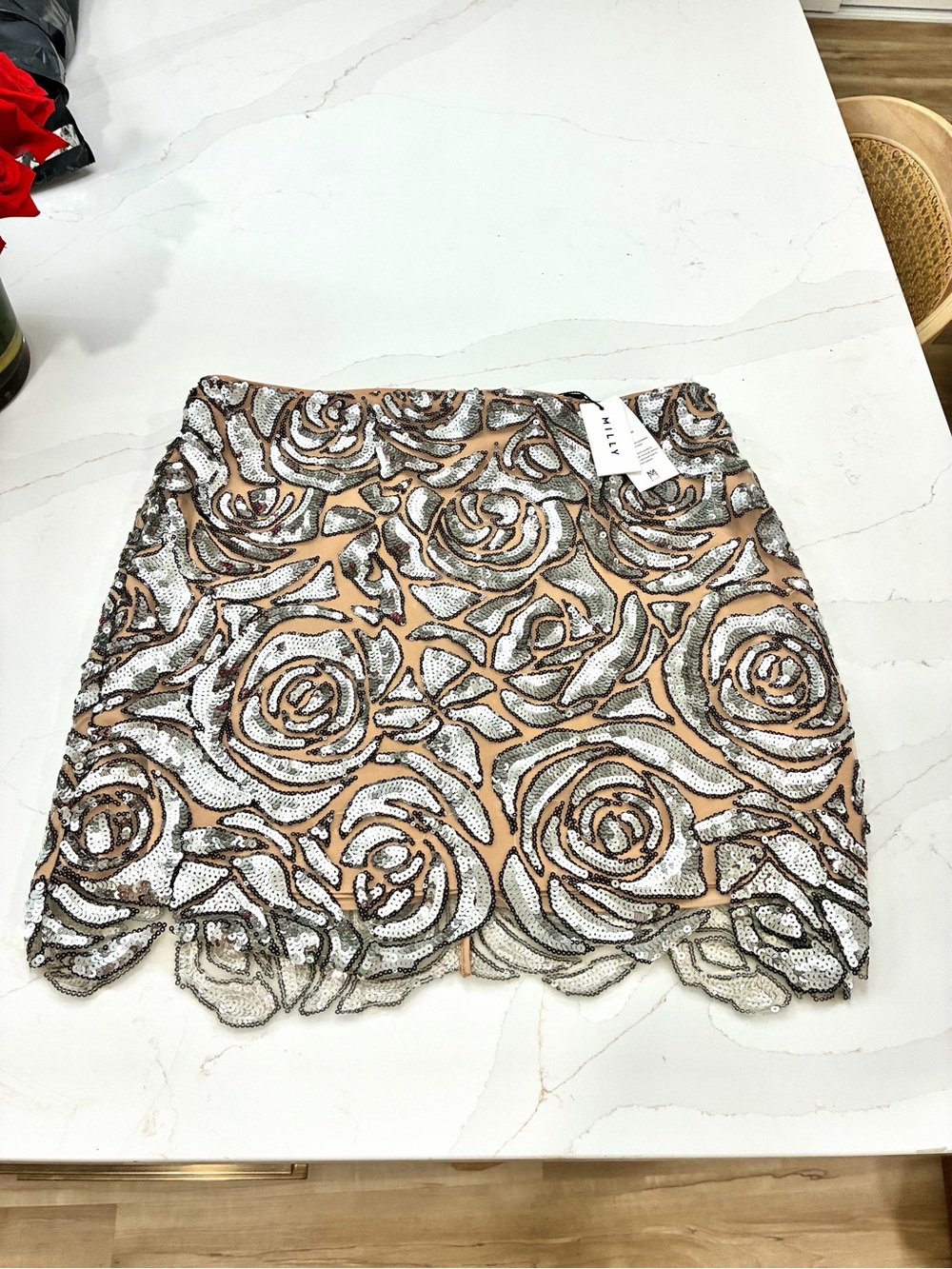 Milly Kristina Rose Sequins Skirt Silver Mini Skirt